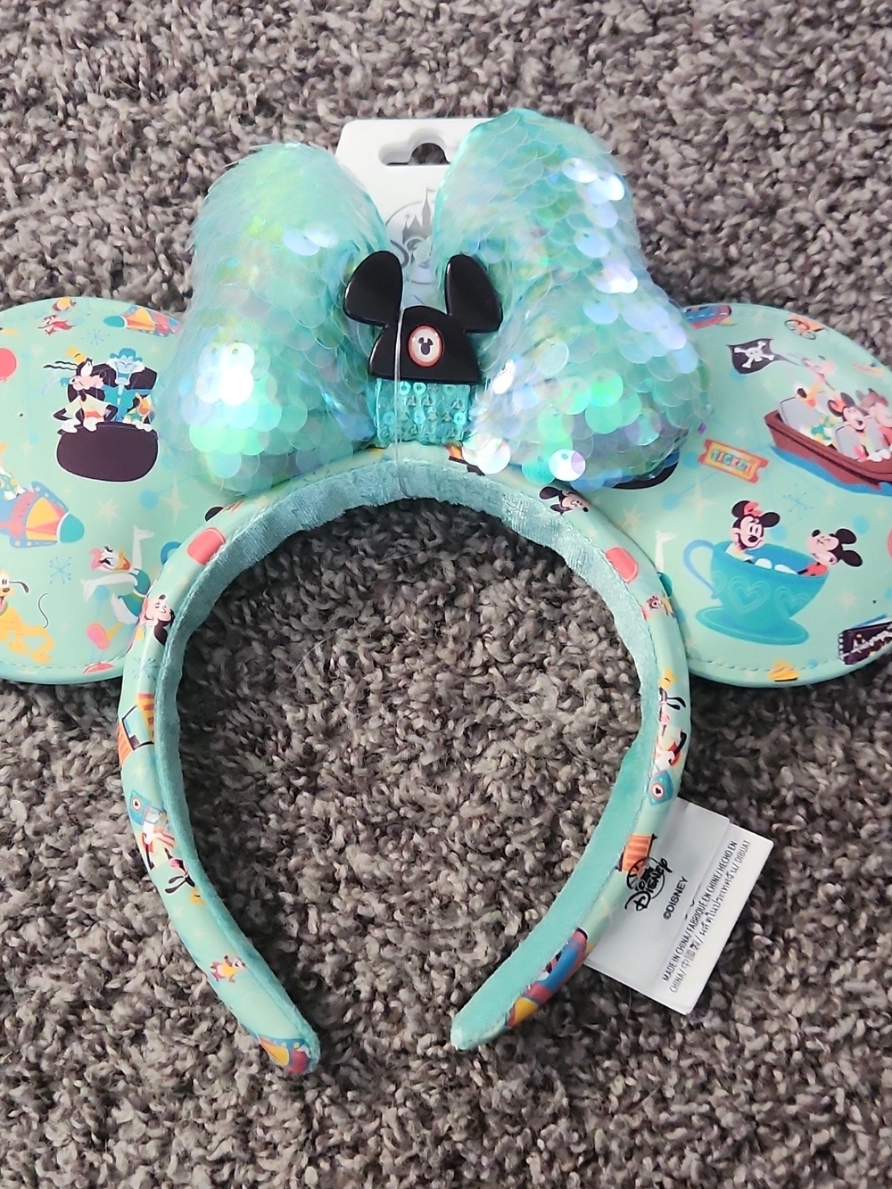 Disney Teal Sequin Minnie-Style Ear Headband with Printed Ears